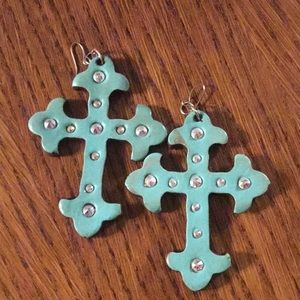 Studded turquoise Sookie cross earrings